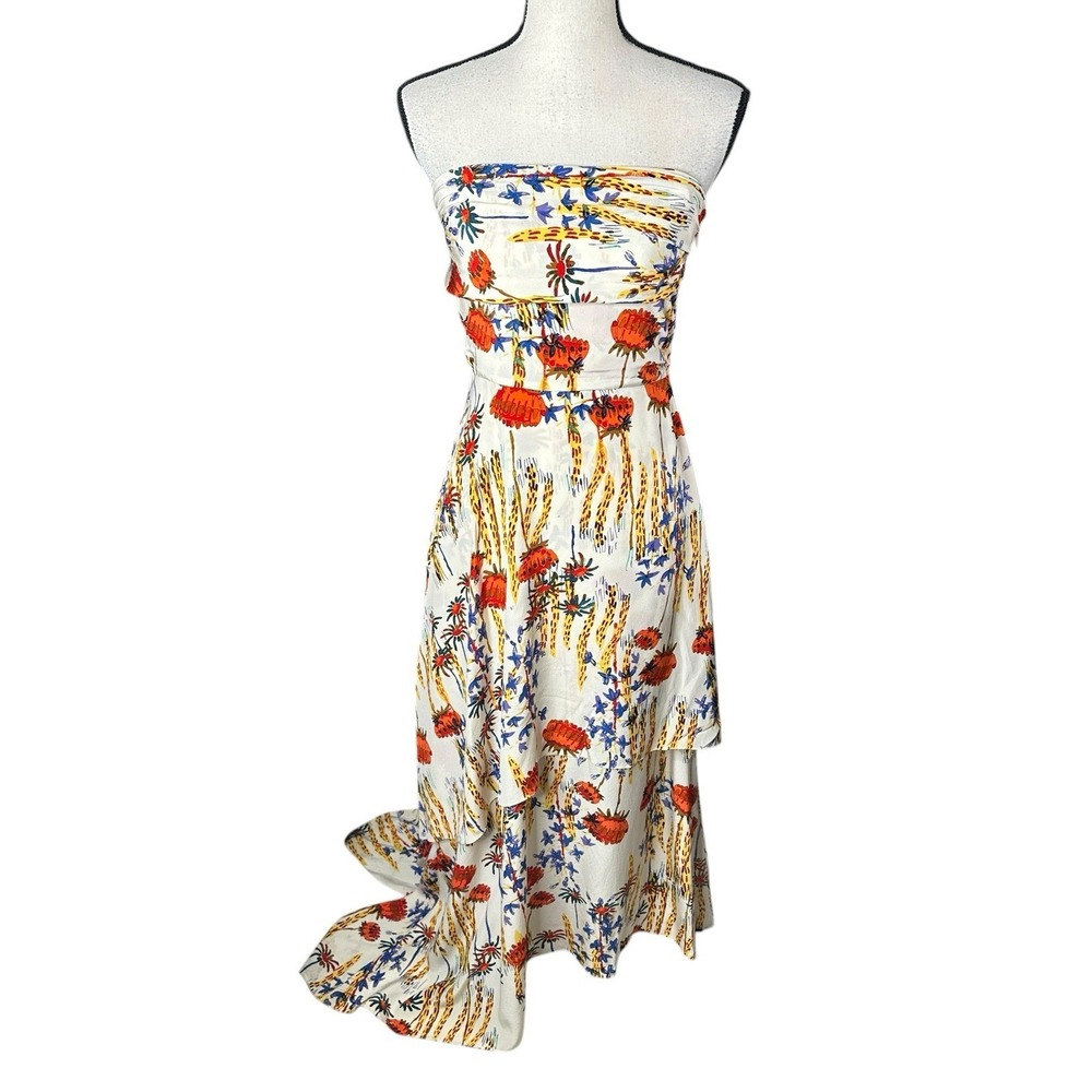 Rachel Comey Size S Strapless Asymmetric Zip Side Multicolor‎ Lined Floral Dress